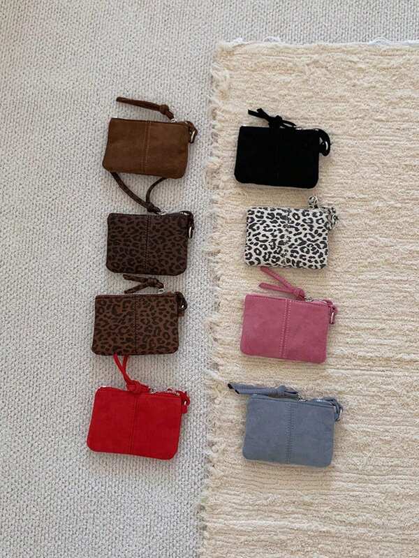 1 Piece Stylish Leopard Print Coin Wallet Mini Hanging Neck Coin Purse Personalized Lipstick Pouch Women's Suede Shoulder Bag Small Items Storage Square Bag Simple Solid Color Card Bag Versatile And Fashionable Small Bag Portable Coin Purse Key Bag With Long Rope Zippered ID Card Organizer Bag Soft Fabric Microsuede Hanging Bag Lightweight Neck Lipstick Storage Bag