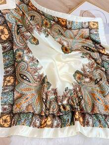 1条简约印花缎面围巾，春季新款时尚配饰围巾，适合女性，可用作腰带、包包装饰、丝带、头带或围巾，是提升整体造型的理想选择。 - 米色 - 查看 4