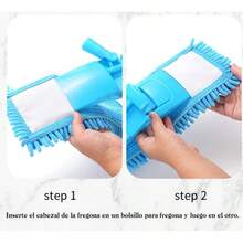 Trapeador de Microfibra Profesional - Mango Ajustable 120cm - Limpia sin Dejar Pelos - Azul - Ver 3