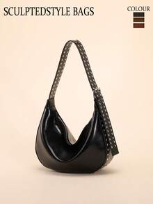 1 Túi đeo vai PU màu trơn, Túi xe máy khảm đinh tán cá nhân hóa thời trang Châu Âu và Mỹ, Túi xách nữ, SoSlouchyyle, Túi đựng bánh bao dung tích lớn, Phong cách Punk sành điệu, Thích hợp cho các buổi đi chơi hàng ngày, chụp ảnh đường phố và hẹn hò - Nhiều màu - Xem 1