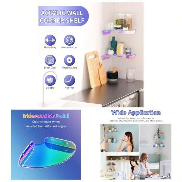 7x7 Inch Corner Shelf Wall Mount Set Of 2, Acrylic Corner Floating Shelves, Corner Wall Organizer Shelf Bathroom, Kitchen, Bedroom, Living Room, Dining Room, Office