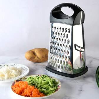 1pc 4 Sided Stainless Steel Cheese Grater Plastic Hand Cheese Grater And Vegetable Slicer With Storage Container