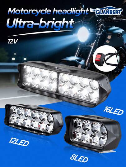 GLANBERT 8/12/16LED Lamp Motorcycle Super Bright Led Strip Switch High Brightness External Lamp Refitted Auxiliary Lamp Is Suitable For Electric Vehicles, Motorcycles And Tricycles.