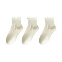 3 pares de calcetines de tubo medio con encaje de unicolor, frescos y lindos para estudiantes mujeres en primavera y otoño