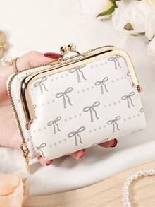 Modische und hochwertige Kreditkartentasche mit Schleifen-Muster, einfach und lässig mit mehreren Kartenfächern, modischer Reißverschluss-Münzbeutel, Schul- und Studentenwohnheim-Zubehör, abnehmbar und vielseitig, großes Fassungsvermögen Damen-Geldbörse, Handtasche, Aufbewahrungstasche