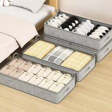 60L/90L/125L Extra Large Under Bed Storage Container, Wardrobe Organizer Box, Foldable Underbed Storage Bag For Blankets, Clothes, Duvets, Sweaters, Pillows, Linen, Packing Paper, Grey Oversized Underbed Storage Box For Home, Fabric Organizer Box, Foldable Storage Bin