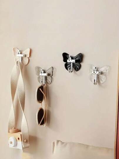 4个蝴蝶熊挂钩，自粘式，免钻孔，易于安装，防水墙面挂钩，适用于浴室、厨房、客厅入口，可用作毛巾架或钥匙架