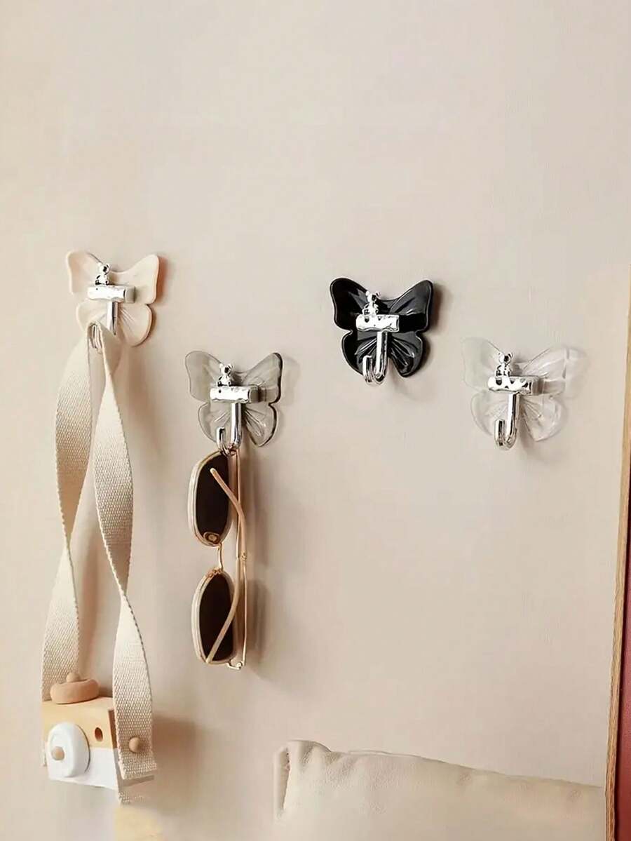 4个蝴蝶熊挂钩，自粘式，免钻孔，易于安装，防水墙面挂钩，适用于浴室、厨房、客厅入口，可用作毛巾架或钥匙架