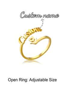 Anillo con nombre personalizado, joyería personalizada, anillo ajustable de acero inoxidable dorado/plateado, regalo de pareja - Anillo de oro modelo 9 - Ver 2