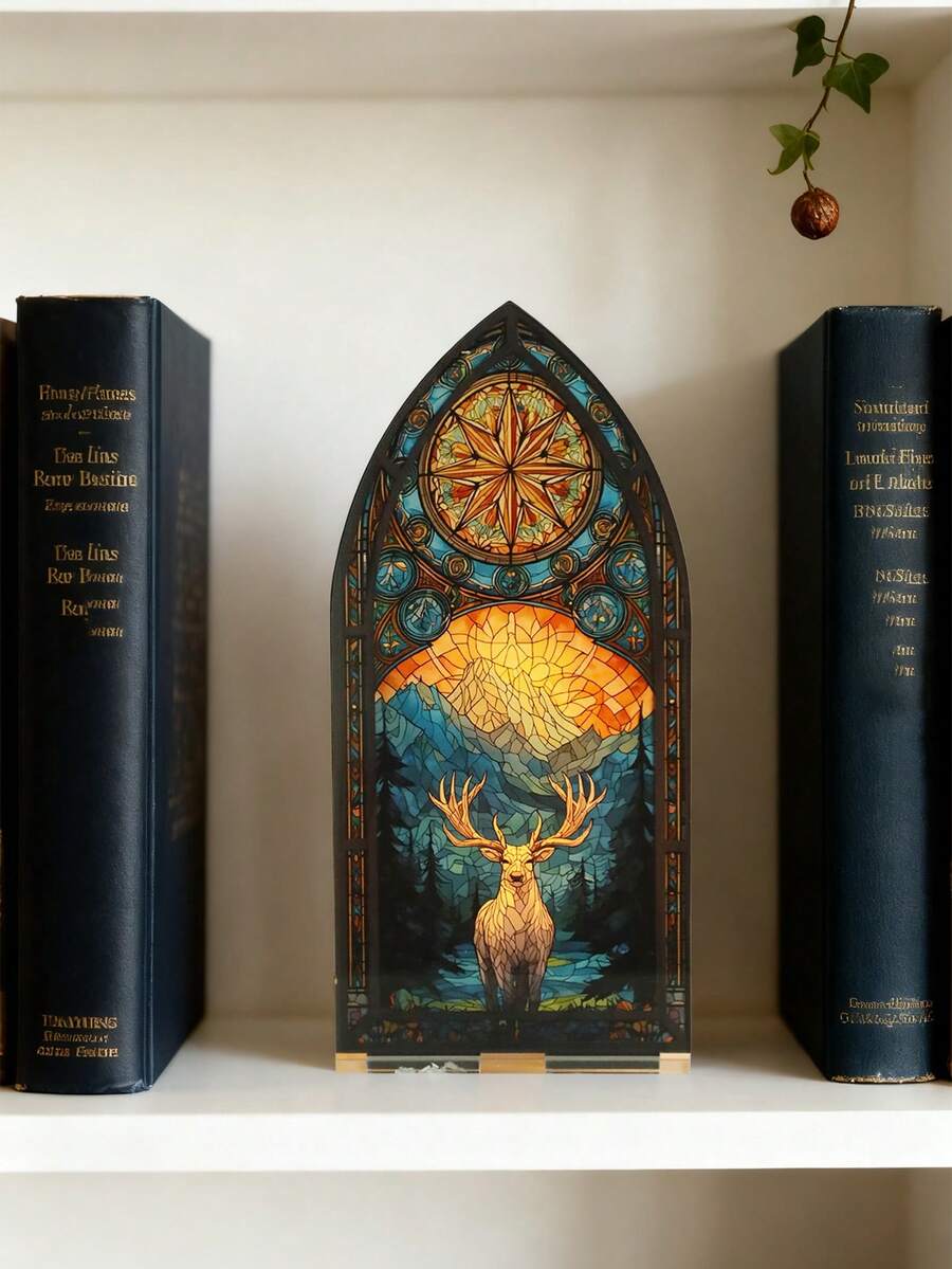 1 buah Dekorasi Rak Buku Jendela Kastil Gotik, Tempat Lilin Rusa Akrilik, Pajangan Perpustakaan, Dekorasi Sudut Baca Misterius, Cocok Untuk Rumah, Ruang Belajar, Rak Buku, Kantor, Dirancang Untuk Pecinta Buku (Lilin Tidak Termasuk)