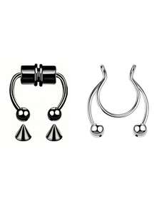 Conjunto de 2 Piercings Falsos de Nariz com Duas Bolas para Homens e Mulheres, em Aço Inoxidável, Estilo Punk, com Perfuração para o Septo, Joia Corporal. - Multicolorido - Ver 13