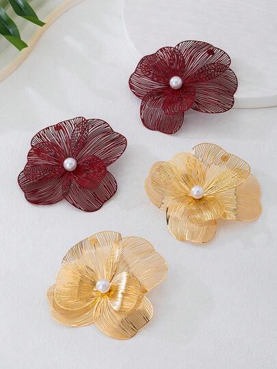 1 Pair Fashionable Elegant Luxurious Sweet Pearl Hollow Big Flower Drop Earrings, Exquisite Design, Gift For Friends, Suitable For Daily Wear, Party, Catwalk Accessories