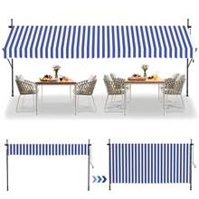 LILIIN Clamp-On Awning For Balcony, 400 Cm Wide - Awning With Hand Crank, Height-Adjustable Balcony Awning Without Drilling, UV Protection, Sun Protection, Weatherproof (400 X 120 Cm, Grey-White/Blue-White/Dark Grey/Light Grey) - Blue and White - View 8