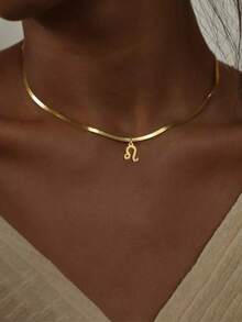 New Classic 12 Zodiac Sign Necklace, Women Herringbone Chain Necklace - Yellow Gold - View 16