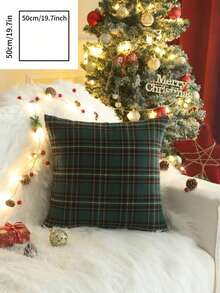 1 pieza Funda de almohada tejida a cuadros navideños, estilo vintage de granja, adecuada para ambiente navideño, reunión familiar, sala de estar, fiesta, dormitorio, ventana, sofá, decoración del hogar, para todas las estaciones