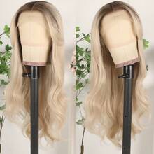 13x4 Free Part Blonde Highlight Brown Color Long Body Wave Lace Front Wig Pre Plucked Hairline Glueless Soft Warm Brown Wavy Hair Wig 26 Inch Heat Resistant Synthetic Hair Breathable HD Lace Wig For Women Girls Daily & Party Use Synthetic Hair Replacement Wig Ready To Wear Wig 180% Density - 漸變金色 - 查看 4