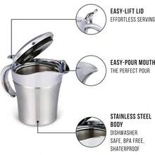 Elegant Double Insulated Stainless Steel Meat Juice Boat With Hinged Lid - Perfect For Pouring Juice And Cream, Dishwasher Washable, Suitable For Home And Restaurant Use, Reusable, Rectangular Shape, Flip Closure, Kitchen Storage Solution | Modern Kitchenware | Kitchen Supplies, Thick Juice Boat, Hot Thick Juice Cup, Thick Juice Cup, For Serving Thick Juice, Thick Juice Boat For Serving - Multicolor - View 7