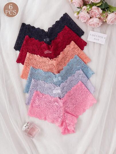 6pcs Women's Lace V-Shaped Waistband Sexy Underwear