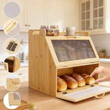 Bambus Brotkasten mit 2 Etagen und Schublade, Brotbehälter 37.8*28*38.8CM