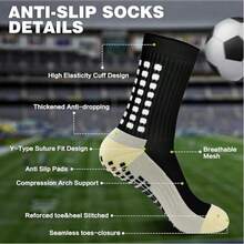 Men's Soccer Socks - Non Skid Anti Slip Socks For Football Basketball Hockey Rugby Sports 6 Pair - 2BLACK2WHITE2RED - 查看 4