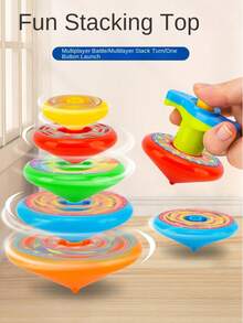 1 Set Spinning Top Toy, Rotating Gyro Toy, Interactive Toy For Kids, Children's Party Supplies, Birthday Gift For Boys And Girls, Christmas Gift (Some Parts, Sticker Pattern Colors Random, Handmade Measurement May Have Slight Deviation) - Multicolor - View 1