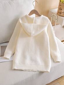 كارديجان كابل محبوك بلون سادة مع قبعة للبنات والمراهقات، متوسط الطول، بدون أزرار، مناسب للعطلات والارتداء اليومي في الربيع والخريف والشتاء - لون مشمشي - مشاهدة 5