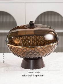 1pc Plastic PET Material Drainage High Foot Tray With Dust Cover, Unbreakable And Reusable Fruit/Dessert/Snack/Cake Display Tray, Suitable For Various Festivals, Weddings, Parties And Events - Round-wood Grain High Legs - View 7