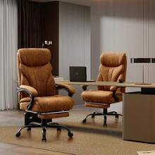 Cómoda silla de escritorio de 227 kg, con reposapiés, reclinación de 90 a 135°, de cuero, para gaming, para personas con sobrepeso y largas jornadas, color marrón. - Marrón - Ver 5