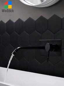 Black Large Hexagonal Matte Finish Self-Adhesive Kitchen Wall Tiles - Waterproof, Renovation Stickers Peel Wall Panels, Wall Paper, Wallpapers, Spring Decoration Items Refresh Your Home, Rama Decoration Stickers Gifts Birthday Graduation - Black - View 2