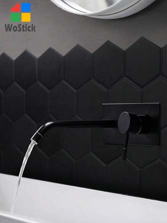 Svart stor sexkantig matt finish Självhäftande köksväggplattor - Vattentät, Renoveringsdekaler Skala väggpaneler, Tapeter, Tapeter, Vårdekoration Föremål Uppdatera ditt hem, Rama Dekorationsdekaler