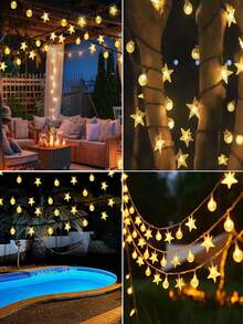 20/50/100 Leds Solar Garden Outdoor String Lights,Star & Crystal Ball-Shaped LEDs. 8 Modes Available For Outdoor Use. Waterproof Fairy Lighting For Christmas Trees. Suitable For Garden, Courtyard ,Wedding,Lawn, Branches ,Balcony And Fence Decorations. Ideal For Wedding And Party Christmas, Halloween, New Year And Holiday Decorations - Black - View 9