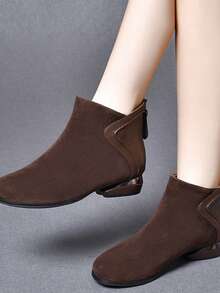 2025 秋冬新款女式绒面休闲踝靴，平底，圆头，保暖内衬，冬季鞋 - 棕色 - 查看 4