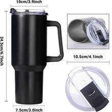 40 Oz Stainless Steel Tumbler With Handle, Vacuum Insulated Tumblers Bulk, Reusable Double Wall Travel Coffee Mug, Durable Powder Coated Water Bottle (Black, 1) - 黑色 - 查看 3