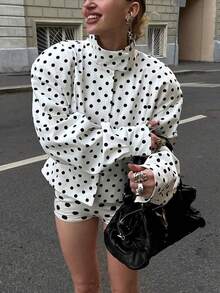 Buzzelle 女士轻薄休闲长袖收腰波点印花外套，适合春夏冬季休闲、户外及度假穿着。 - 白色 - 查看 5