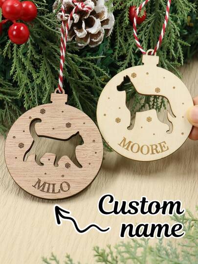 Decorazioni natalizie personalizzate con nome, ornamenti natalizi personalizzati per cani, ornamenti natalizi personalizzati per cani per albero di Natale, ornamenti natalizi per animali domestici, decorazioni vuote per gatti e cani, regali di Natale personalizzabili, Natale, decorazioni natalizie, festa di Natale, decorazione per il soggiorno, legno, rotondo, famiglia, bambini, ragazzo, ragazza, calendario festivo