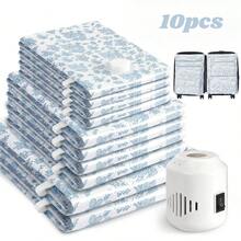 10pcs Vacuum Storage Bags Clothes Organizer Bags Travel Luggage Compression Bags,Ideal Home Supplies Space Saver Storage Bags,Suitable For Home, Apartment & Travel Use, Reusable - 10pcs藍花 - 查看 1