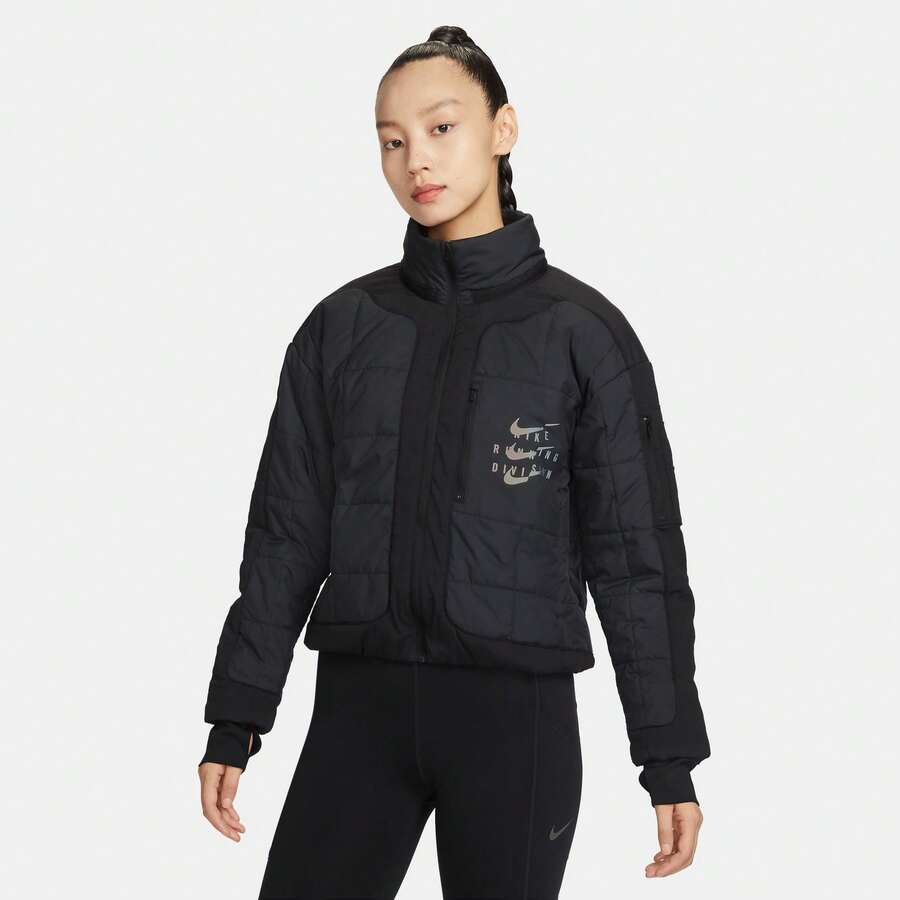 Jaket Olahraga Bulu Angsa Nike Wanita NK RUN DVN TF JKT FB7822-010 - Hitam/Abu-abu - View 1