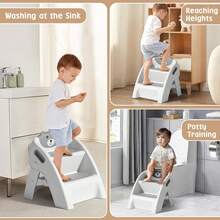 Toddler Step Stool, Foldable 2-Step Kids Stool With Non-Slip Design And Handle, Multipurpose Step Stool For Bathroom Sink, Kitchen, Bedroom, Counter - 藍色 - 查看 5