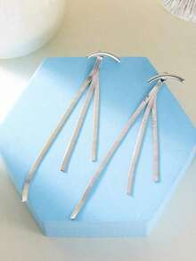 1pair Fashionable Metal Snake Bone Drop Long Dangle Earrings - 銀色 - 查看 5