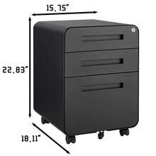 Mobile Filing Cabinet With 3 Drawers For Under The Desk In The Office, Simple Style, Versatile Storage Cabinet For Legal/Letter/A4 Files, 5-Wheel Design, Tip-Proof, Cold-Rolled Steel, Waterproof, Moisture-Resistant, Black