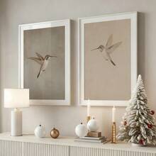 2pcs/Set, Hummingbird Paintings Wall Art, Ornithology Poster, Vintage Bird Art Prints, Unframed Neutral Minimalist Wall Decor, Hummingbird Gifts, Canvas Art For Living Room, Bedroom, Farmhouse, Rustic, Dorm, Office, Hallway, Home And Room Decoration - Beige - View 9