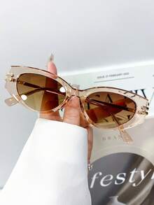 新款时尚复古金属猫眼百搭男女通用眼镜，高品质，适合旅行、T台走秀、海滩、休闲、个性化定制、日常佩戴、派对、节日等场合，椭圆形镜框 - 彩色 - 查看 5