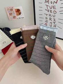 5 pares de calcetines de media caña con contraste de color, estilo coreano, entrega aleatoria - Multicolor - Ver 3