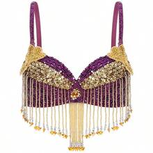 Women's Glitter Belly Dance Bra Top Tassels Bra Top For Halloween Theme Party Stage Performance