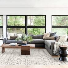 5x8 Washable Area Rug With Non-Slip Backing, Soft Low Pile Indoor Floor Carpet, Neutral Light Brown, Boho Moroccan Style Living Room, Bedroom, Dining Room - Trắng ngà/Xám - Xem 4