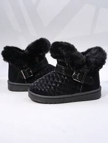 Autumn Winter New Thermal Lined Children Snow Boots Toddler Soft Bottom Boys Girls Warm Boots Mid-Calf Girls Short Boots - Black - View 7