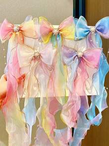 1/2/3/4/5个粉色女孩发夹彩虹蝴蝶结丝带编织发夹公主头饰马尾辫可编发夹女孩发饰（不含纸卡） - 彩色 - 查看 12