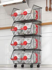 Practical Plastic Rolling Cart With Swivel Wheels, Storage Shelving Unit, Utility Cart With Handle, Multi-Purpose Movable Storage Organizer For Kitchen, Office, Living Room, Bathroom, Snacks And Toys, Ideal For Home And Office Organization, Holiday & Kids Gift - Multicolor - View 14