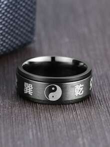 1pc Minimalist Stainless Steel Yin Yang Bagua Rotatable Black Ring, Personalized Jewelry Accessory
