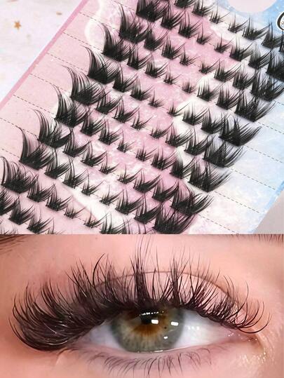 104 racimos de pestañas postizas (8-15mm) Pestañas postizas de zorro con forma de D curvadas Racimos de pestañas postizas de visón de aspecto natural Racimos de pestañas suaves Racimos de pestañas postizas Pestañas postizas individuales Reutilizables adecuadas para la vida diaria, bodas, citas, fiestas, festivales de música, Halloween, etc.